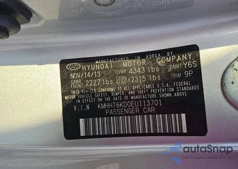 2014 Hyundai Genesis Coupe 2.0T из США, поврежденный, VIN KMHHT6KD0EU113701